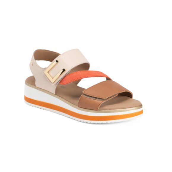 IGI&CO White/brown Made In Italy Leather Flatform Sandals With Buckle